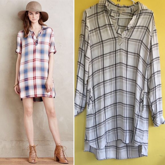 Anthropologie Dresses & Skirts - Anthro Cloth & Stone Plaid Hi-Low Dress
